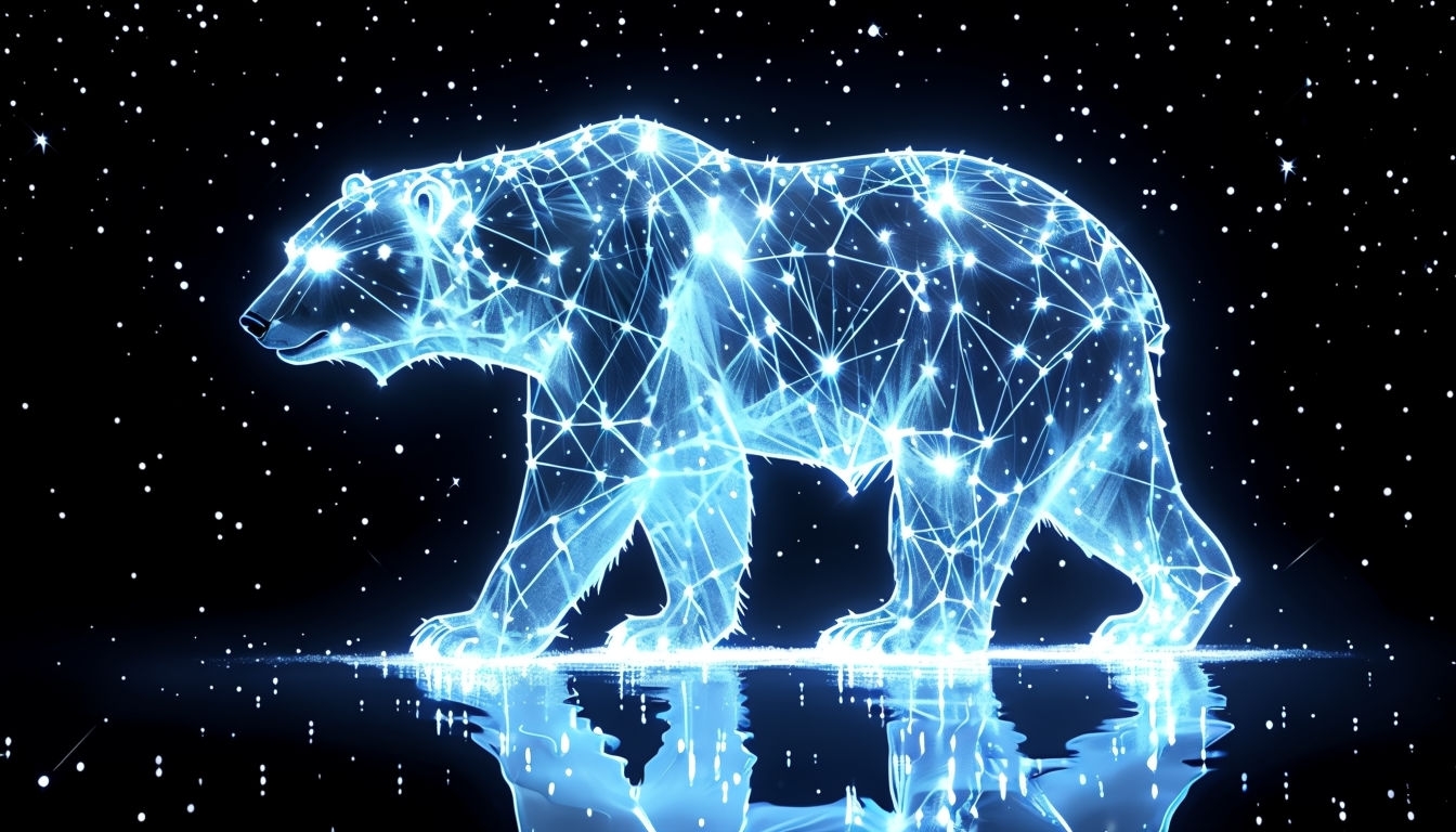 Glowing Neon Blue Polar Bear Cosmic Art Background