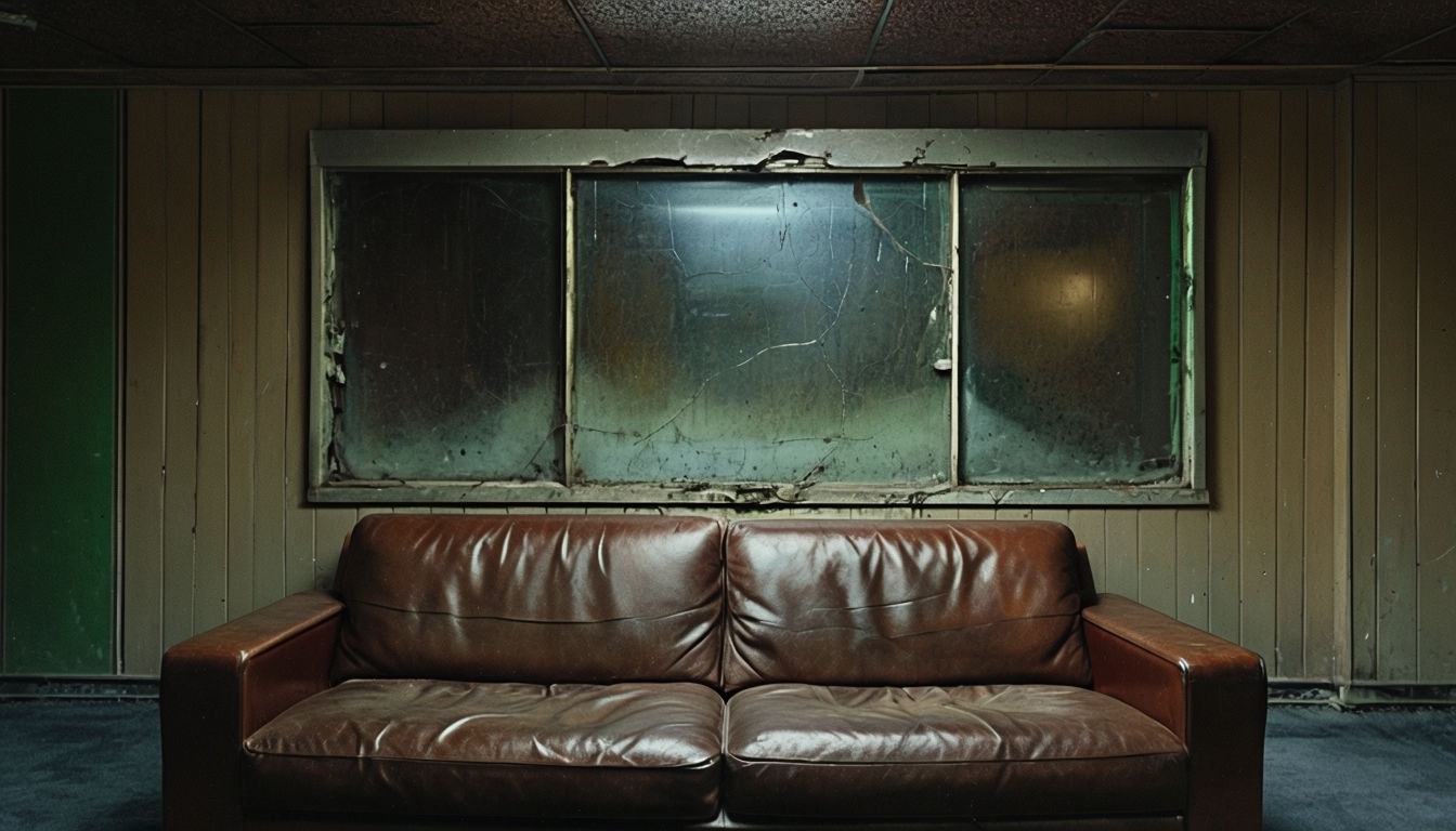 Elegant Vintage Indoor Scene with Brown Leather Sofa Virtual Background
