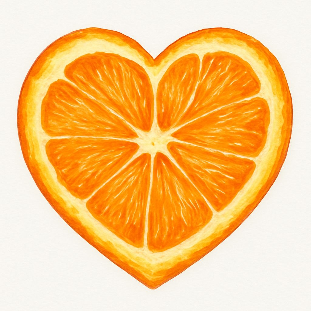Vibrant Heart-Shaped Orange Slice Illustration Sticker