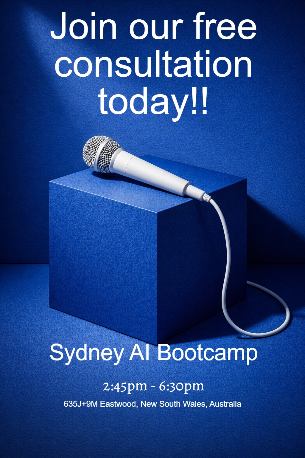 Modern Minimalist Consultation Advertisement Poster for Sydney AI Bootcamp Banner