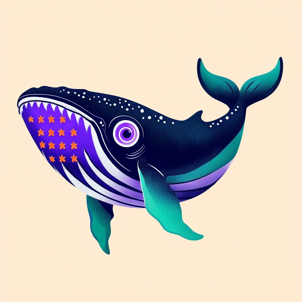 Whimsical Navy Blue Whale Illustration on Pale Peach Background T-shirt