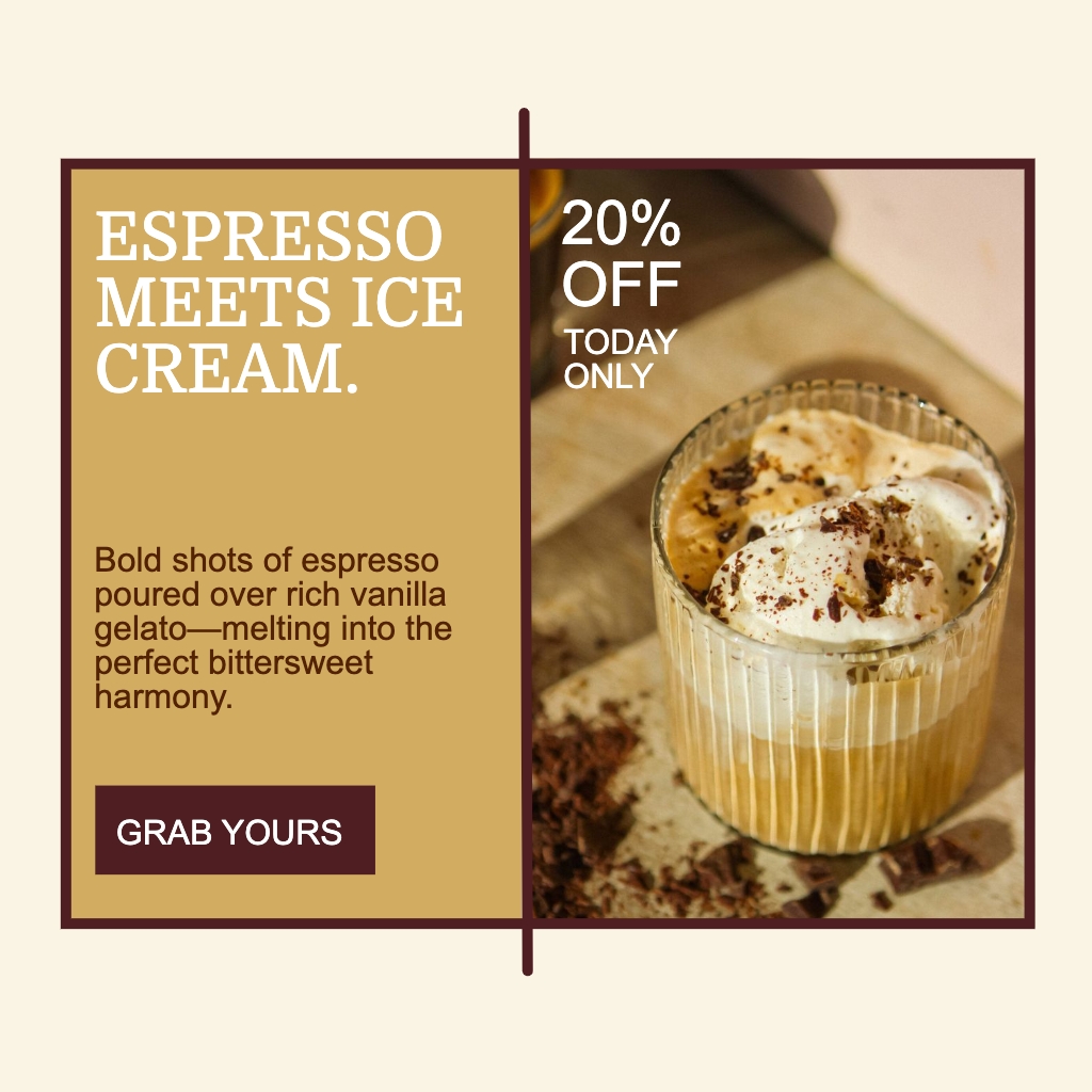 Espresso Meets Ice Cream Promotional Ad with 20% Discount Poster
