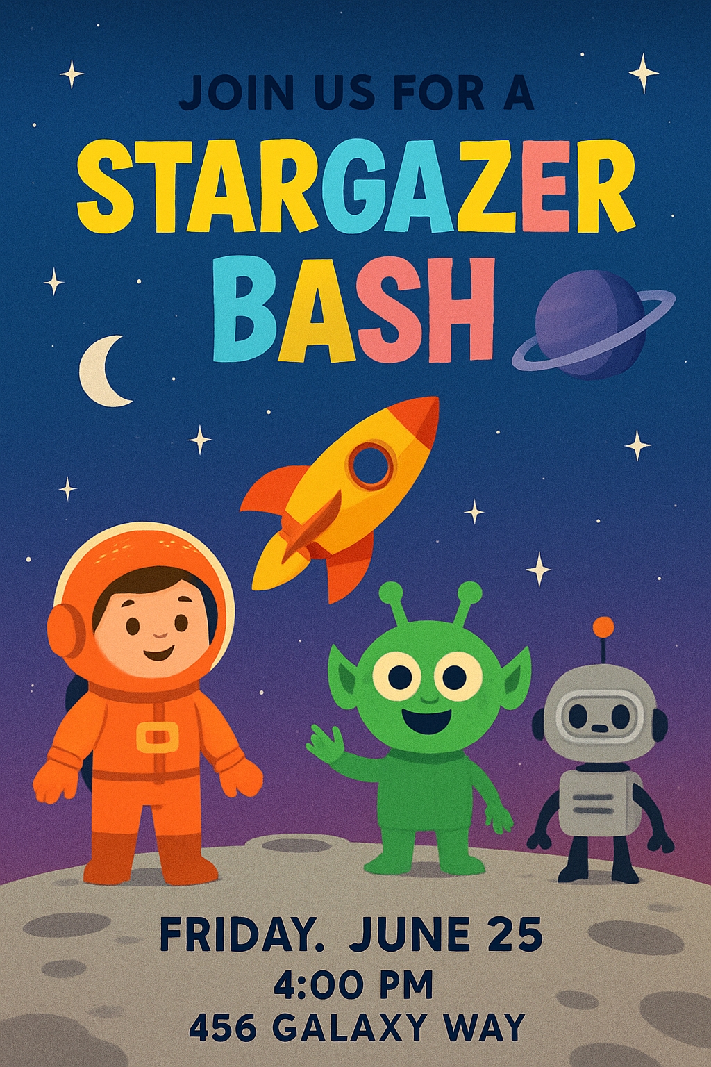 Vibrant Cartoon Stargazer Bash Invitation Poster Design Cards & Invites