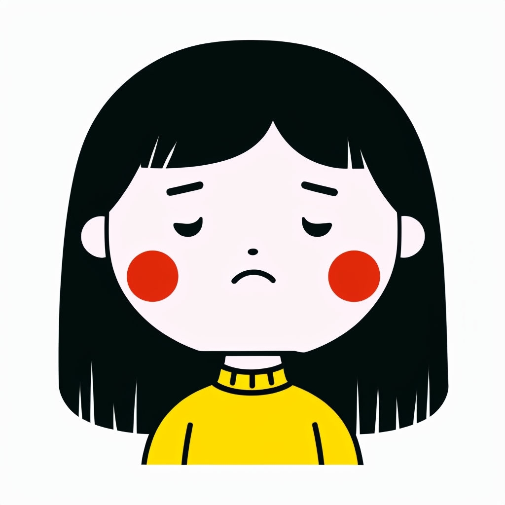 Minimalist Cartoon Girl with Sad Expression Sticker