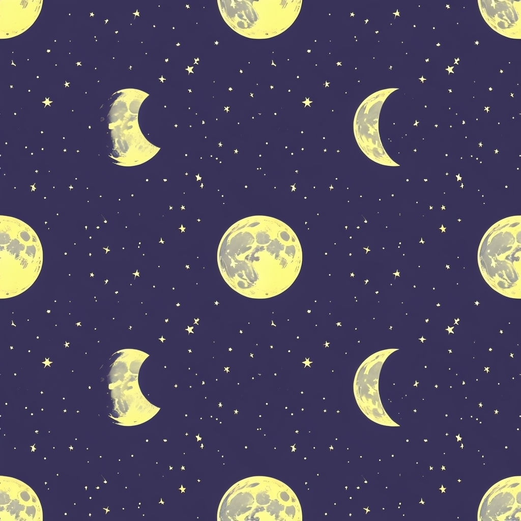 Tranquil Night Sky Seamless Pattern with Moons and Stars