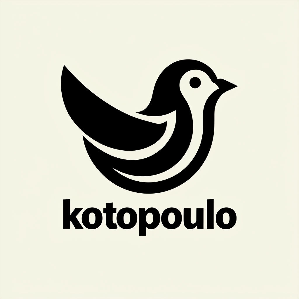Minimalist Black Bird Kotopoulo Logo Design on Off-White Background