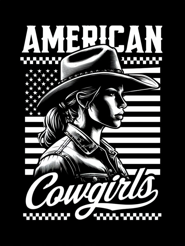 Bold Black and White American Cowgirl Graphic T-Shirt