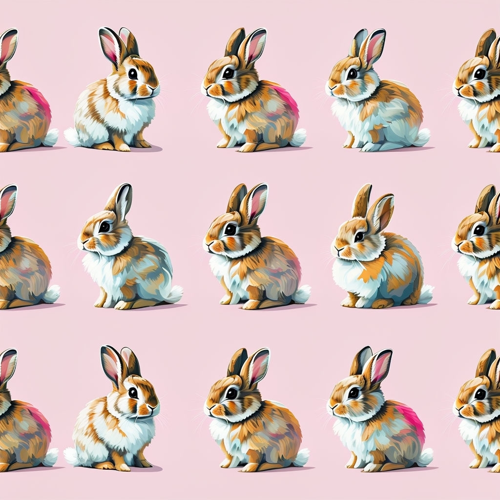 Whimsical Rabbit Tiled Repeat Pattern on Light Pink Background Seamless Pattern