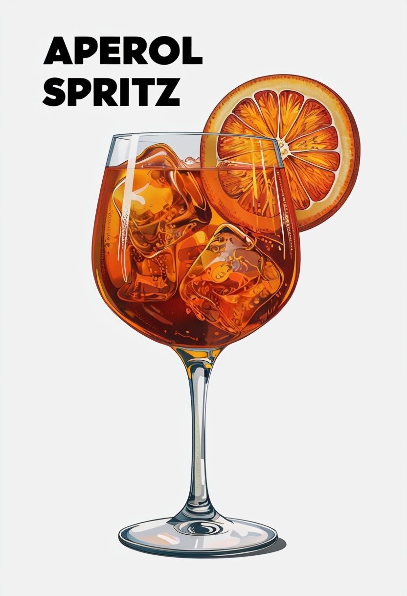 Refreshing Aperol Spritz Cocktail Illustration Poster