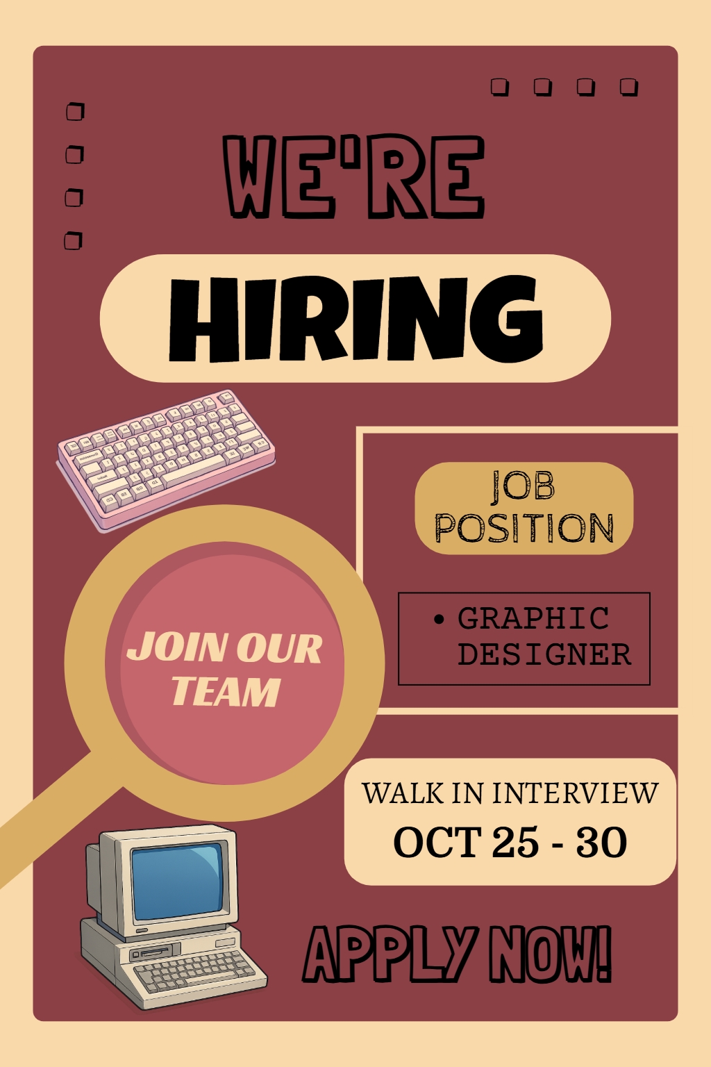 Retro Job Recruitment Poster for Graphic Designer Opportunities Flyer