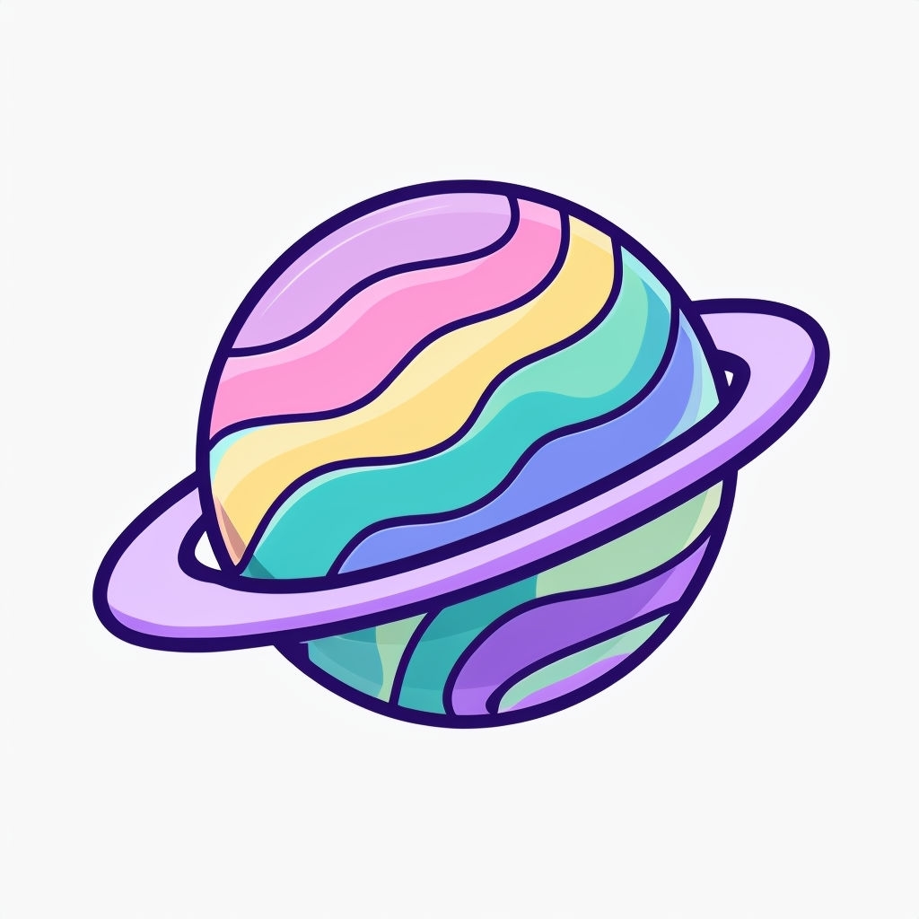Whimsical Pastel Planet with Ring Cartoon Illustration Mug