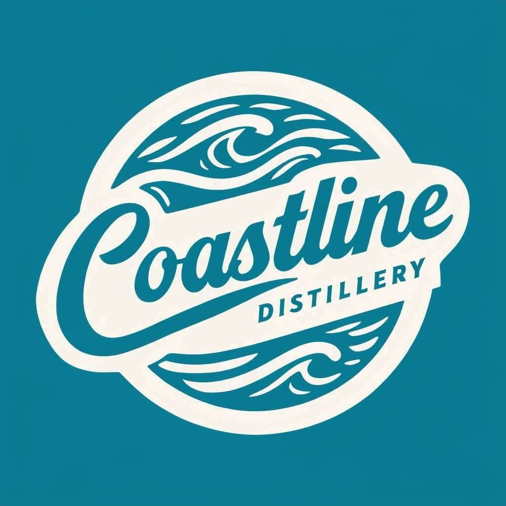 Modern Teal Coastline Distillery Logo with Nautical Elements