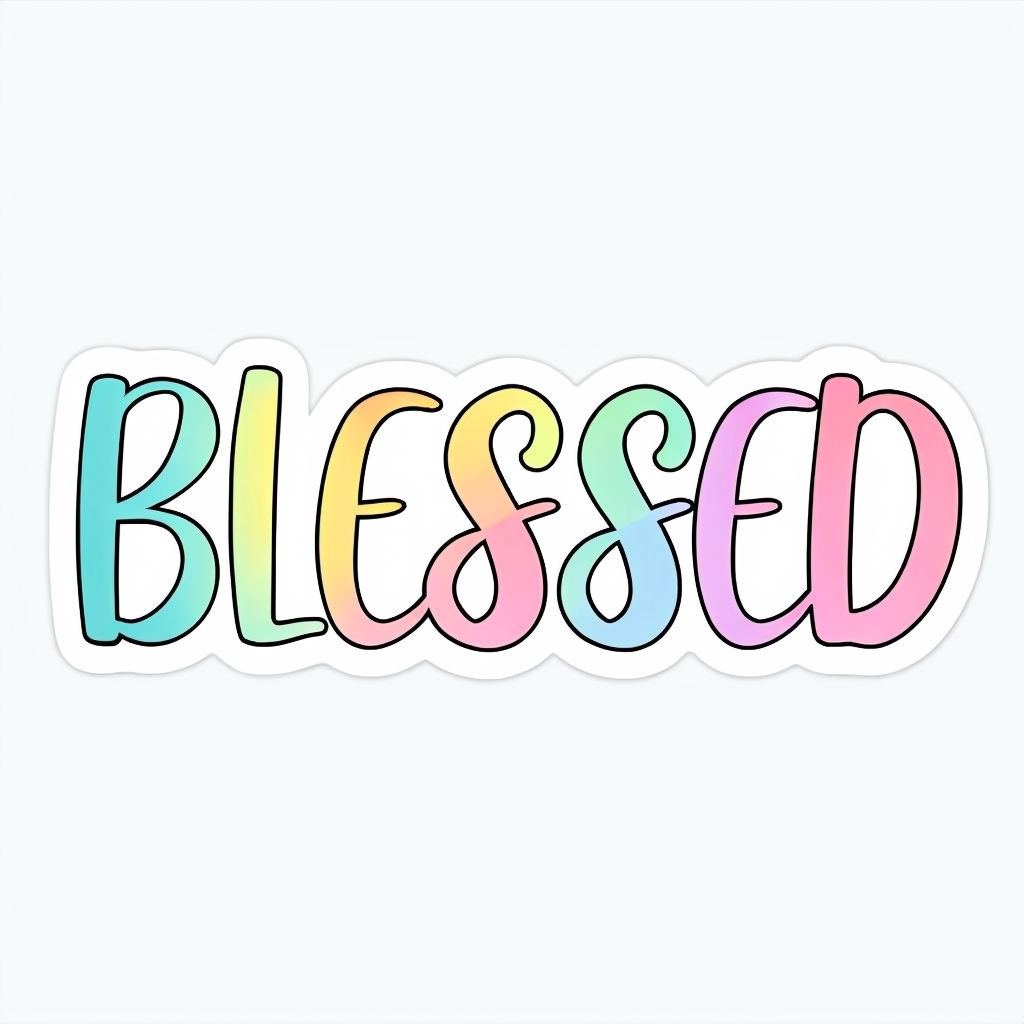 Colorful Script 'BLESSED' Lettering Design Sticker