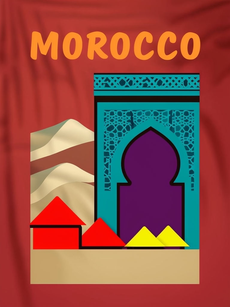 Exotic Hand-Drawn Moroccan Illustration with Bold Colors Poster