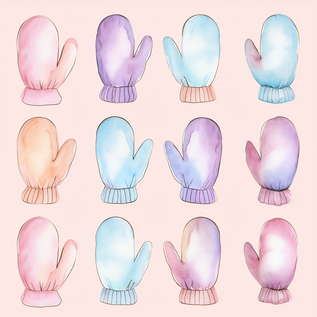 Pastel Watercolor Mitten Pattern on Soft Pink Background Seamless Pattern