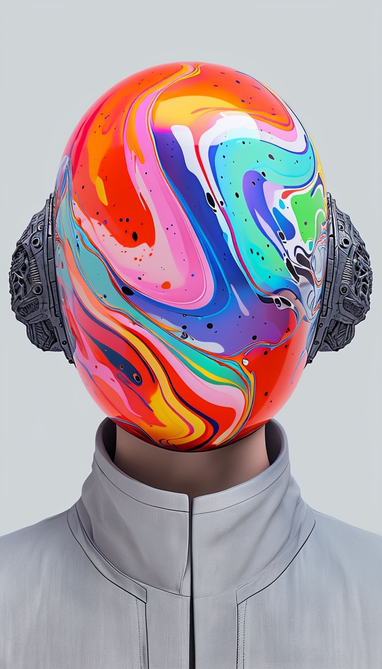 Vibrant Futuristic Humanoid Portrait with Abstract Patterns Mobile Wallpaper