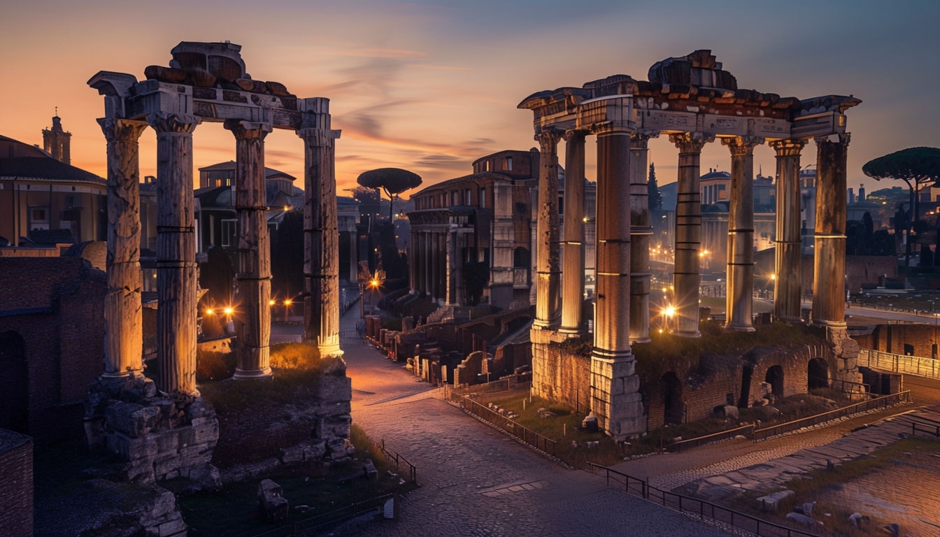 Evocative Twilight Roman Forum Virtual Background for Stunning Views