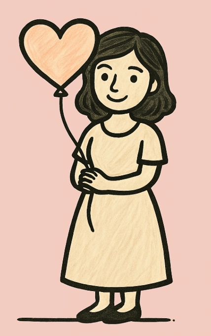 Cheerful Cartoon Girl with Heart-Shaped Balloon Illustration Art