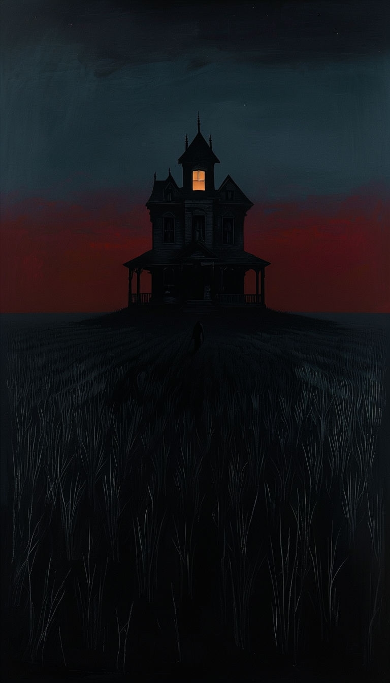 Gothic Victorian House Silhouette in Twilight Field Mobile Wallpaper