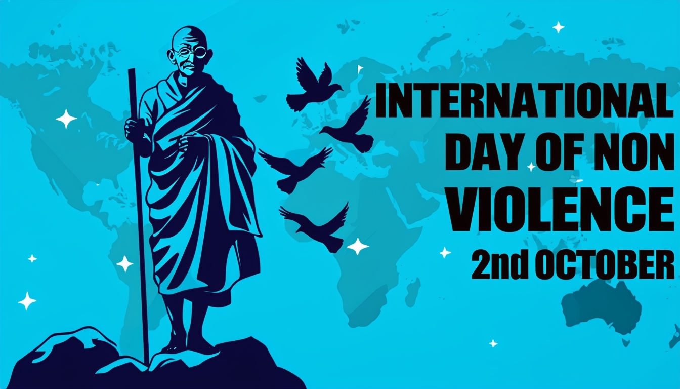 International Day of Non-Violence with Gandhi Silhouette Poster