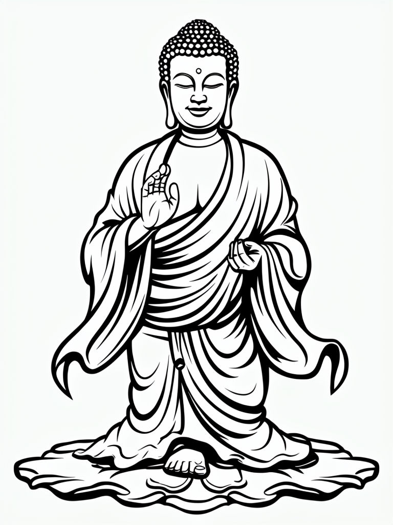 Joyful Dancing Buddha Line Art Illustration for Coloring Book Pages
