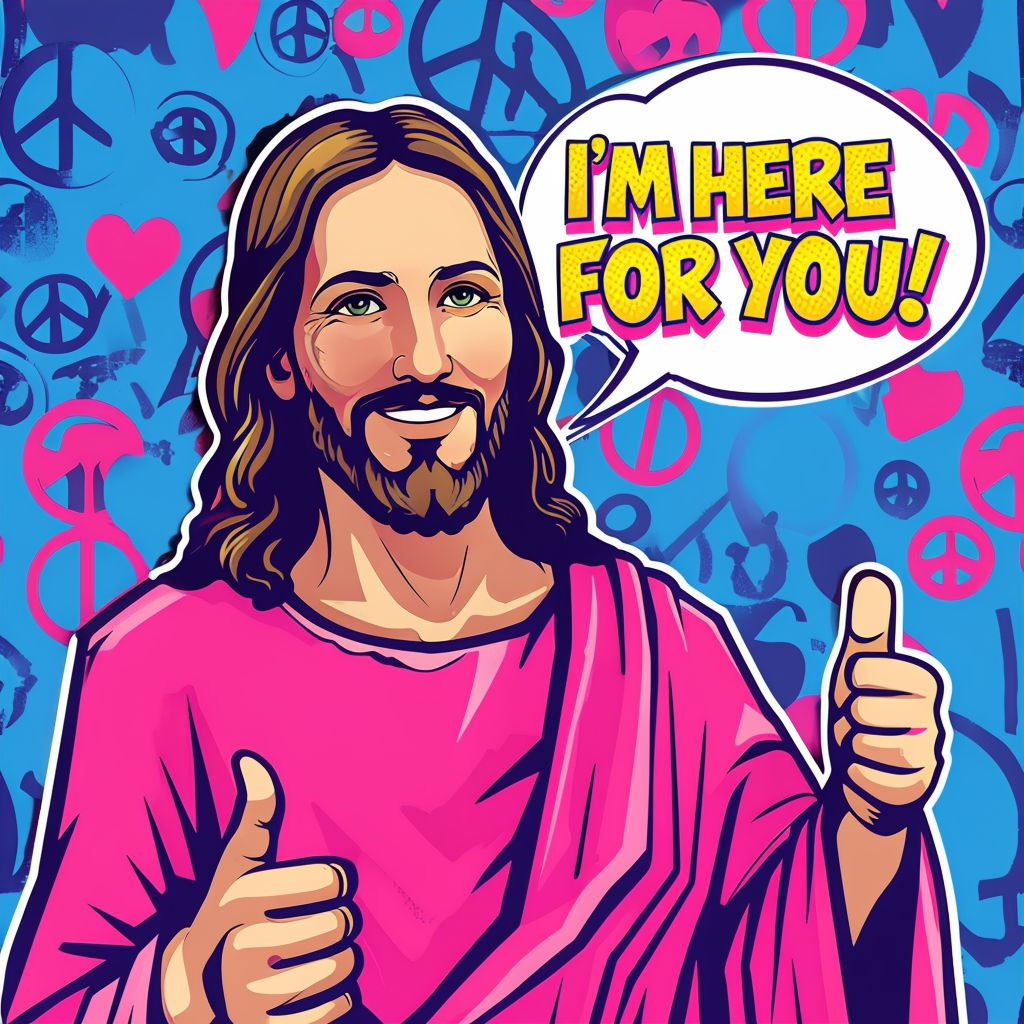 Cheerful Pop Art Jesus with Speech Bubble Sticker