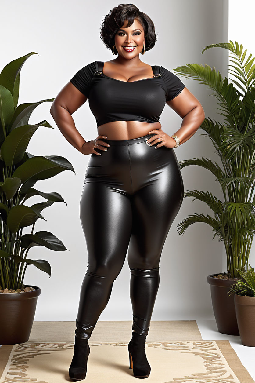 A curvy ebony in an african top and tight Jeans pant