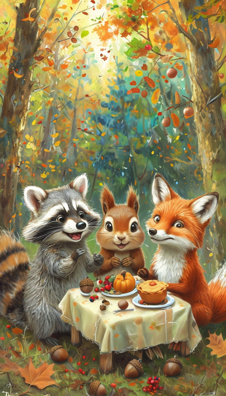 Whimsical Woodland Animals Thanksgiving Celebration Mobile Wallpaper