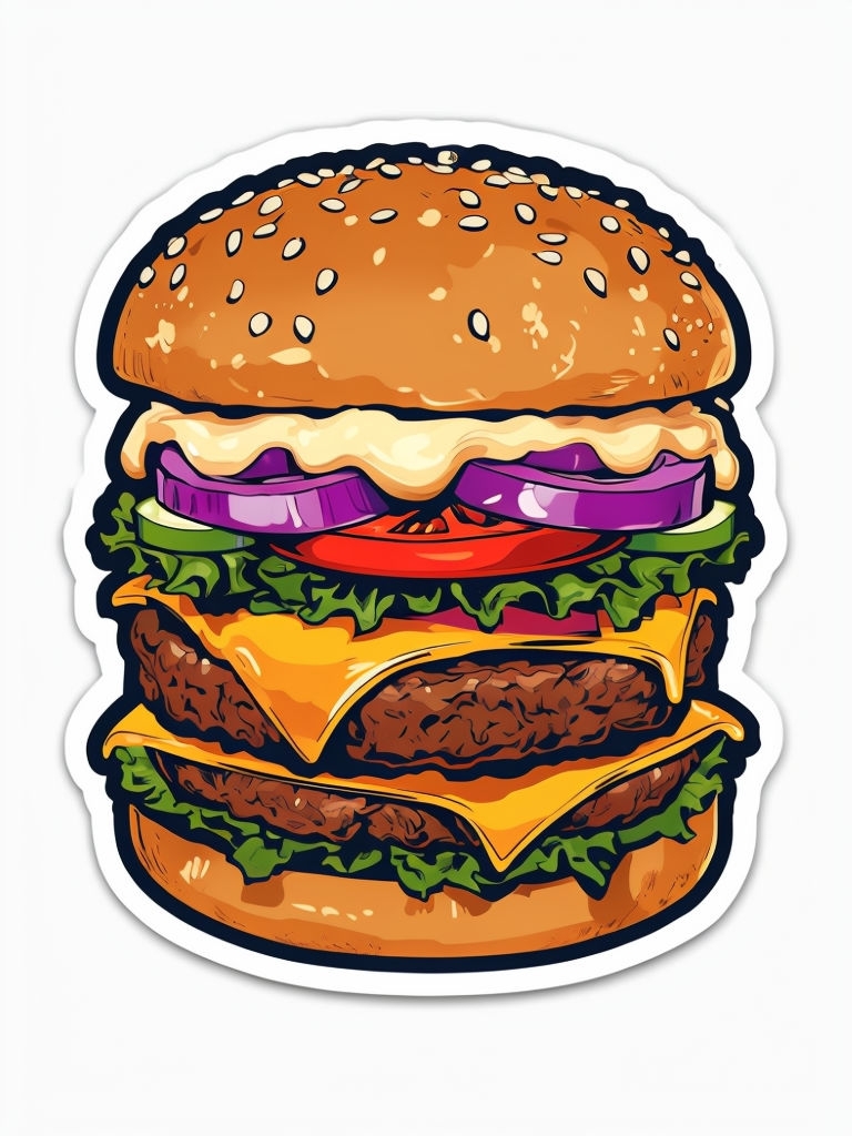 Vintage Comic Burger Die-Cut Sticker with Bold Colors