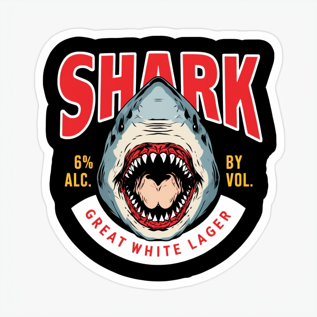 Bold Shark Head Lager Sticker Design