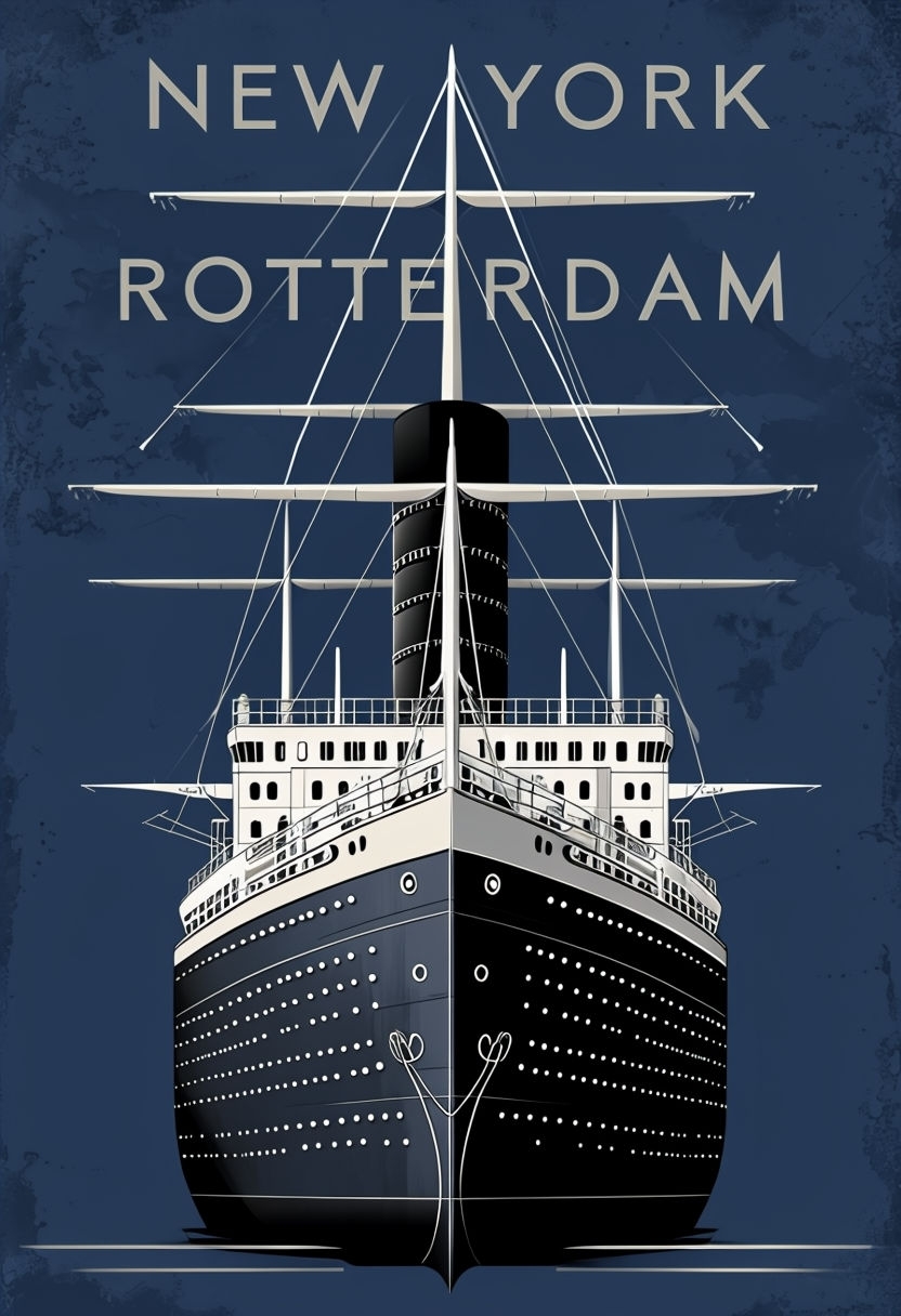 Vintage New York Rotterdam Ship Travel Poster Design