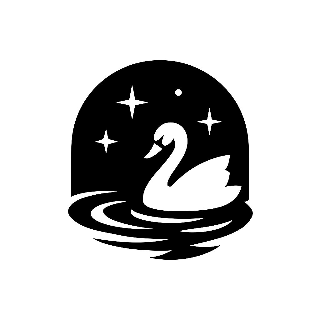Elegant Swan Minimalist Logo with Stars and Water Ripples