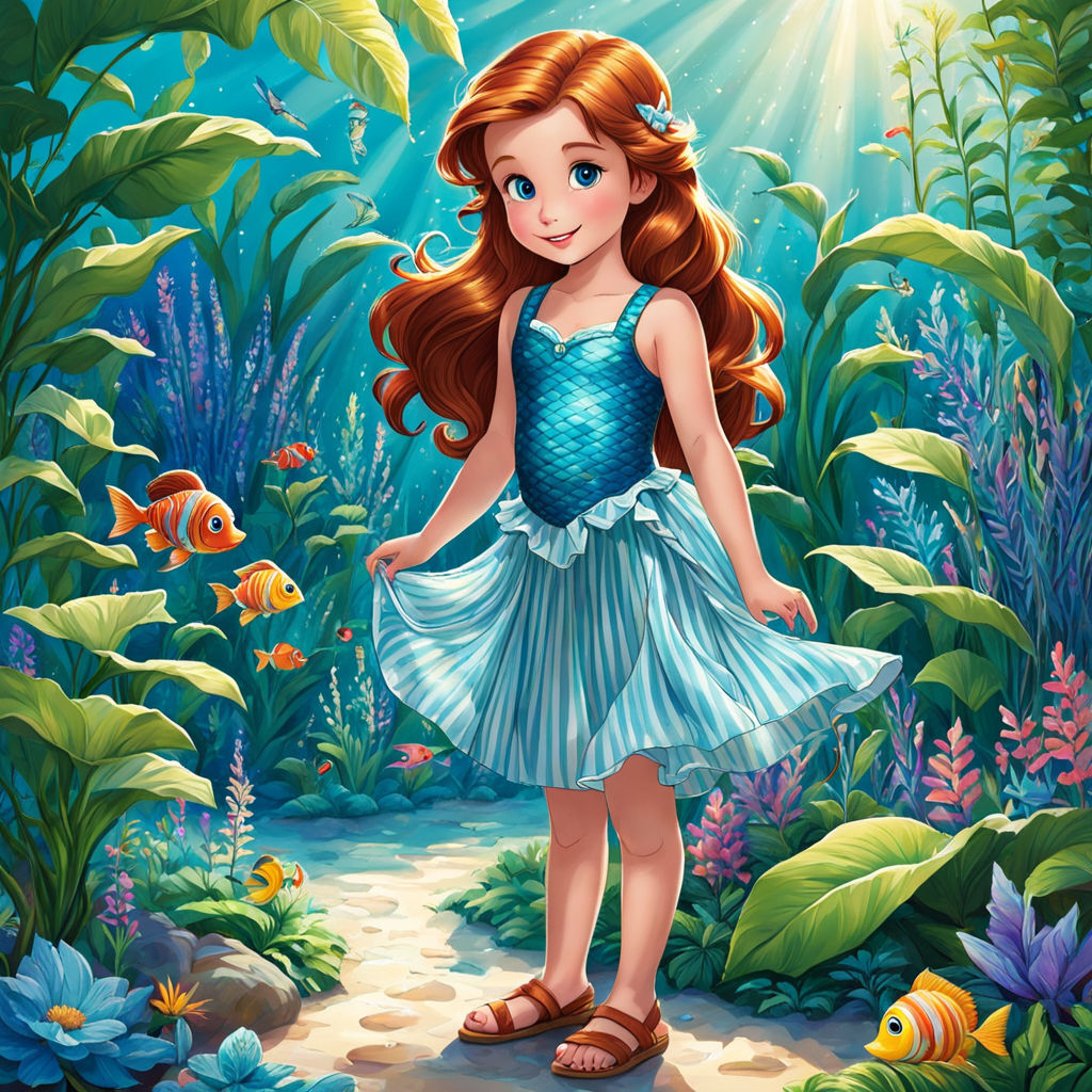 cute cartoon: Mermaid: cute cartoon a 3-year-old baby mermaid girl with  long