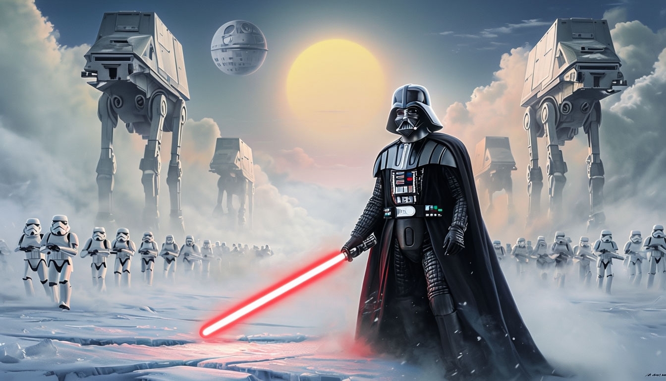 Darth Vader in Snowy Star Wars Battle Digital Art Poster