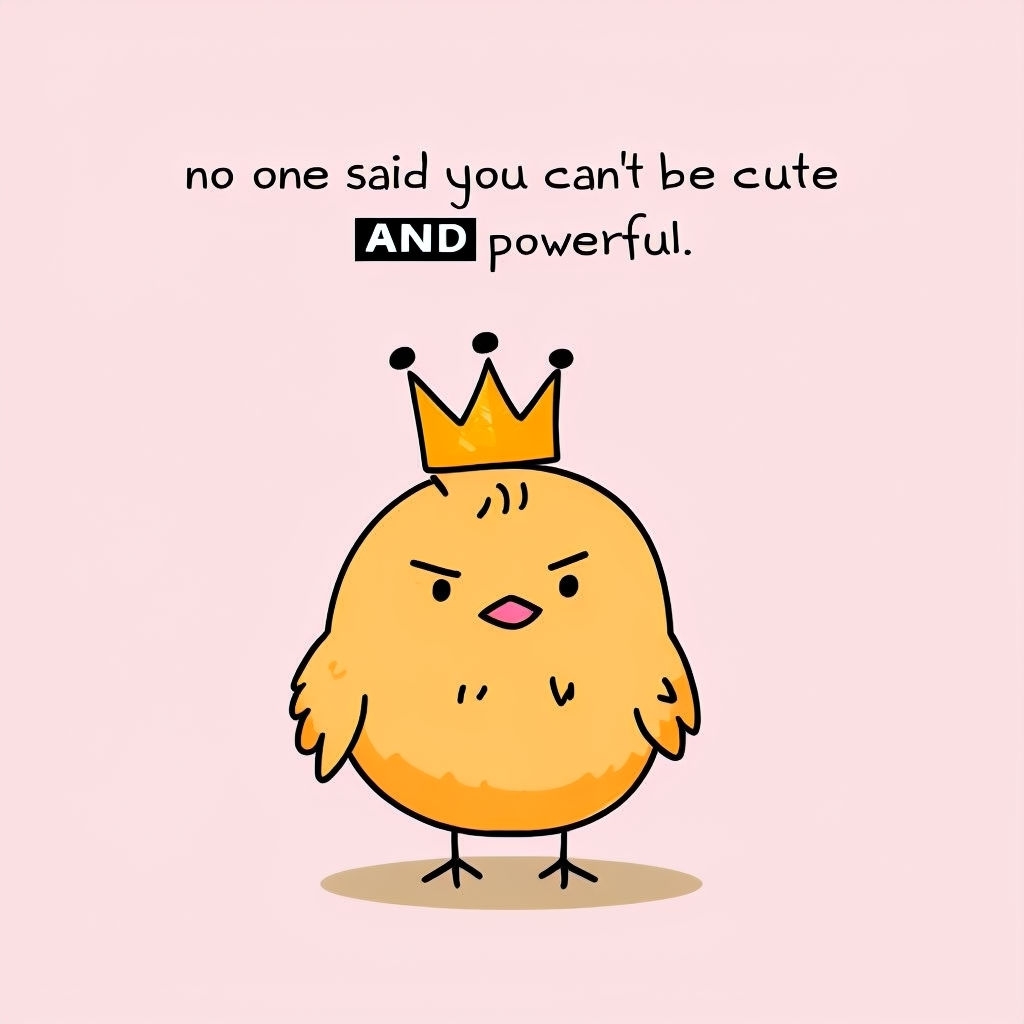 Cute and Powerful Yellow Chick Cartoon with Crown and Motivational Text Poster