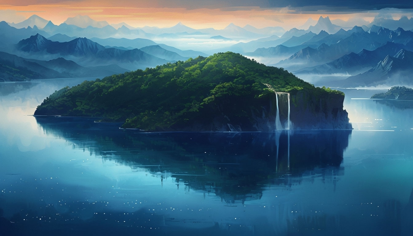 Serene Landscape with Reflective Water and Majestic Mountains Virtual Backgrounds