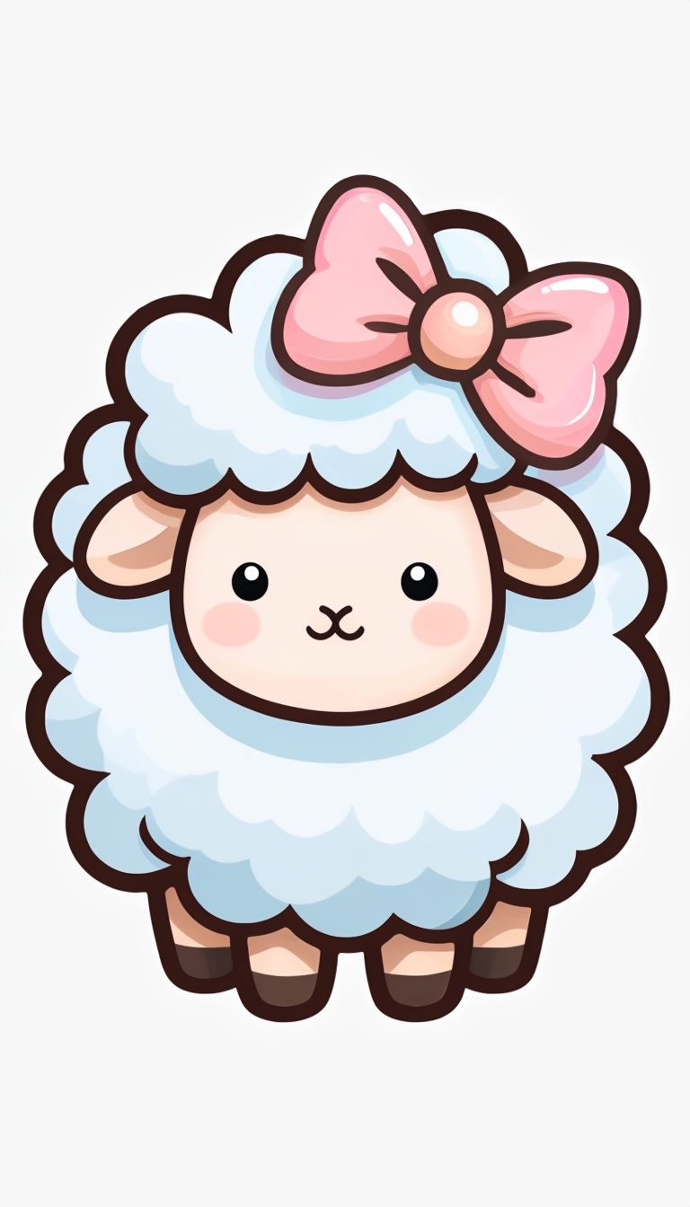 Fluffy Kawaii Cartoon Sheep with Pink Bow Phone Case Cover
