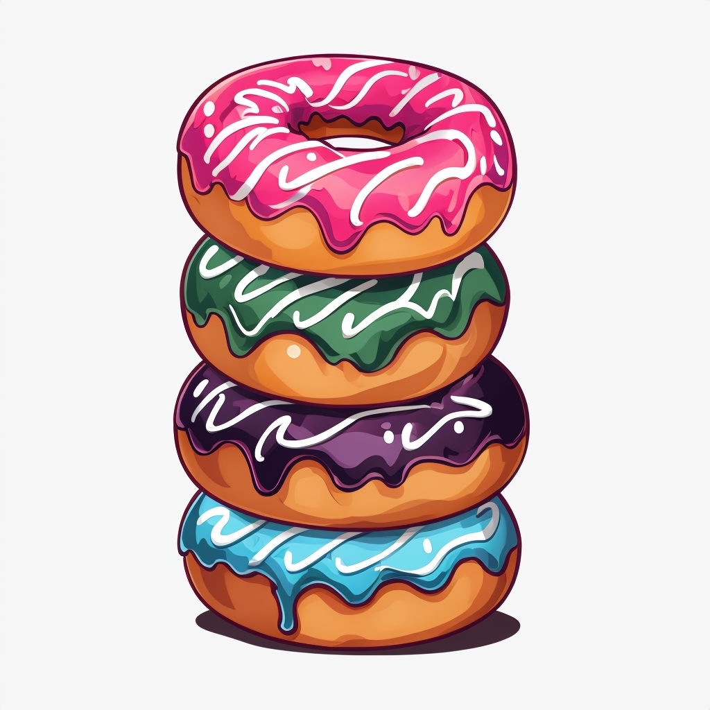 Vibrant Cartoon Stack of Colorful Donuts Sticker