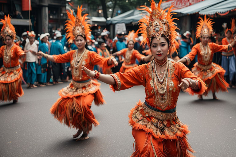 Dancers dancing Palayok Festival wearing costumes in streets by ...