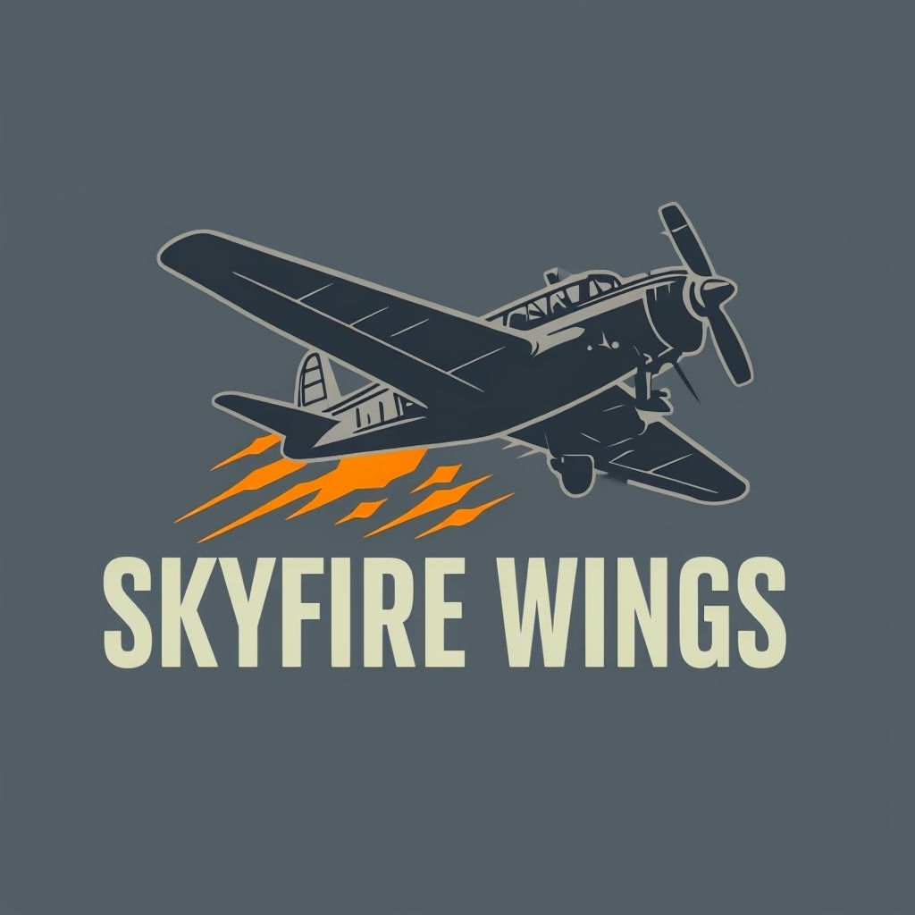 Dynamic Vintage Warplane Skyfire Wings Logo Design