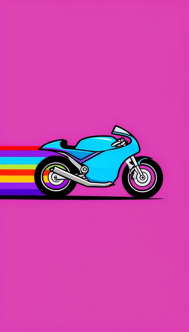 Sleek Motorcycle Racing with Rainbow Trail on Magenta Background Mobile Wallpaper