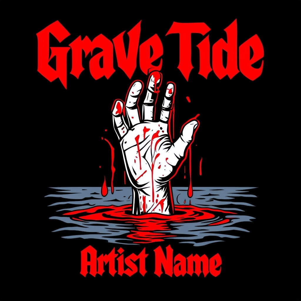 Grave Tide Horror Illustration with Severed Hand and Water Spotify Album Cover