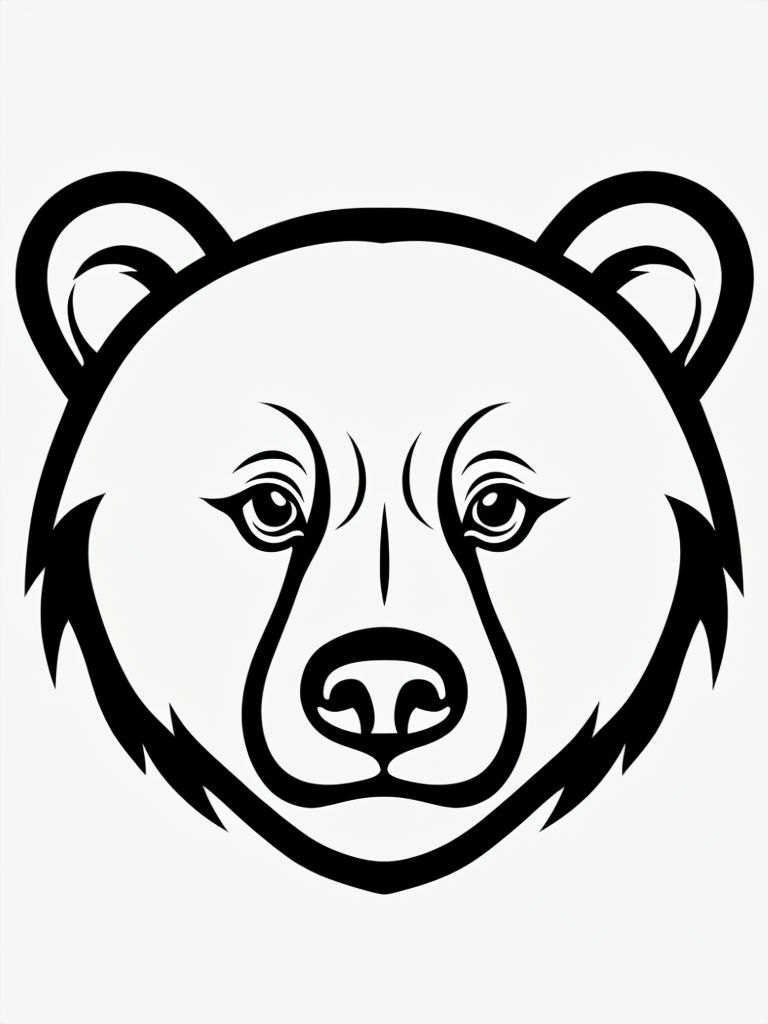 Minimalist Bear Face Line Drawing Art for Coloring Book Pages