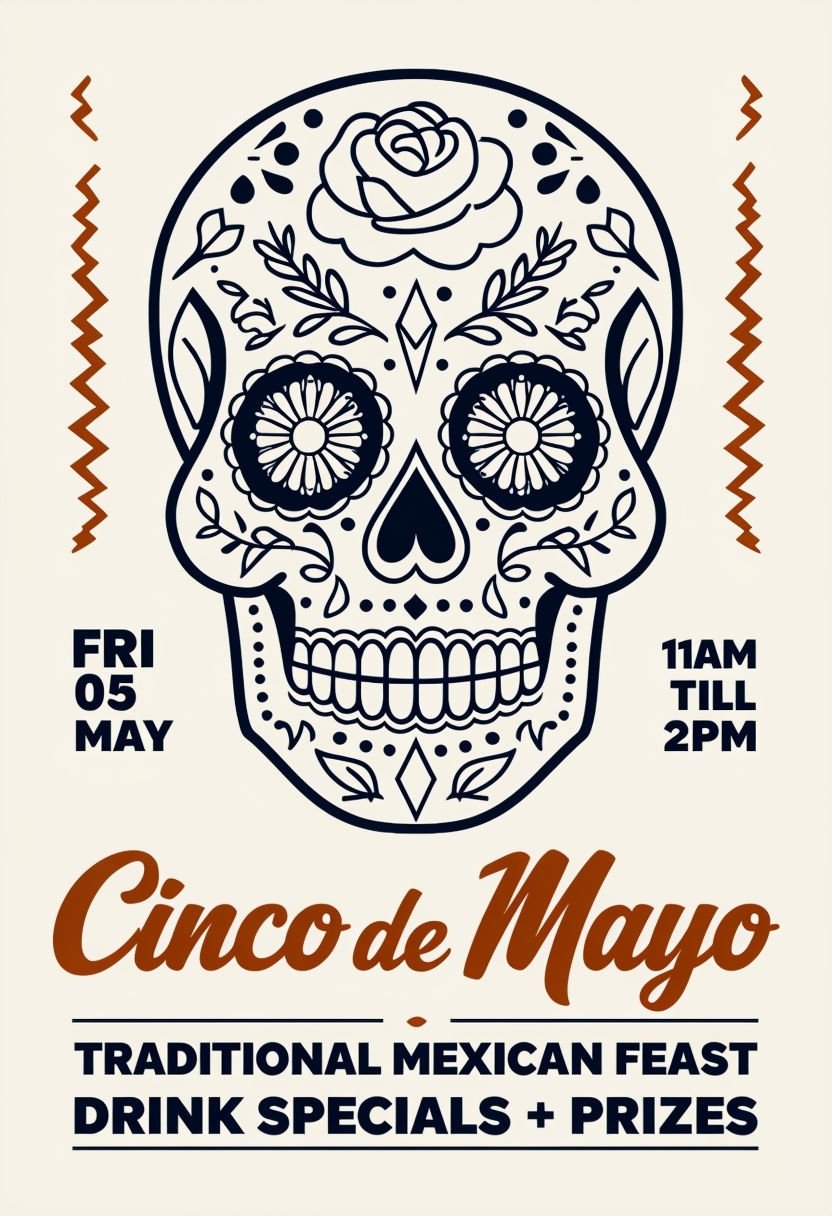 Intricate Cinco de Mayo Sugar Skull Promotional Poster Design Event Sign