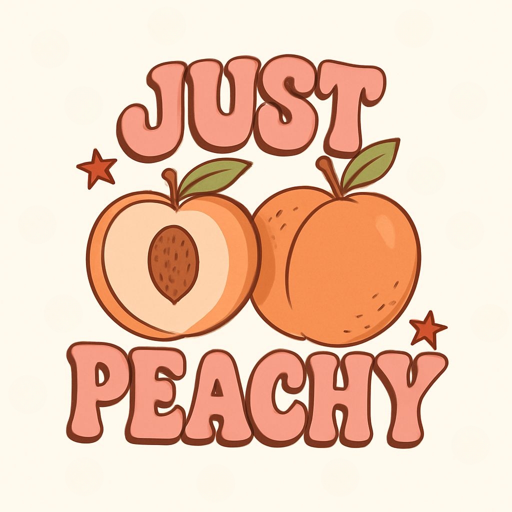 Playful Cartoon Peaches Just Peachy Illustration Mug