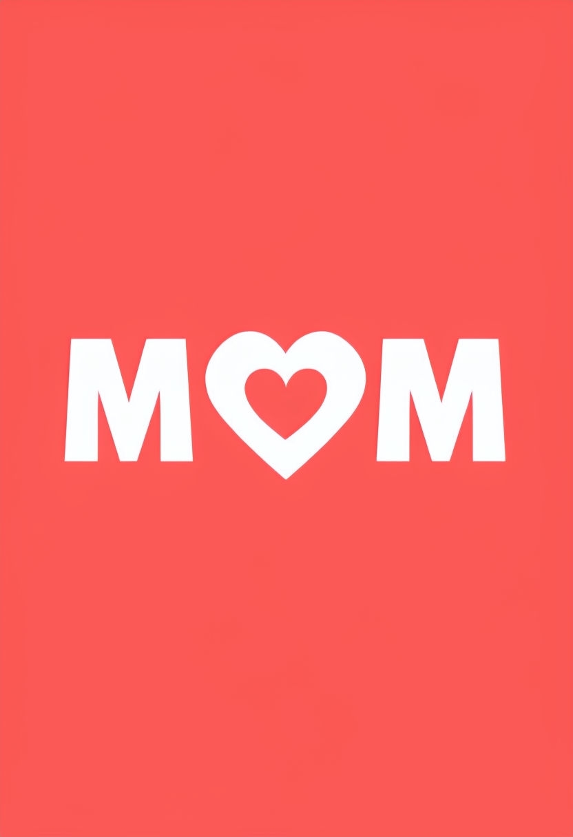 Minimalist 'MOM' Heart Design on Coral Red Background Social Media Post