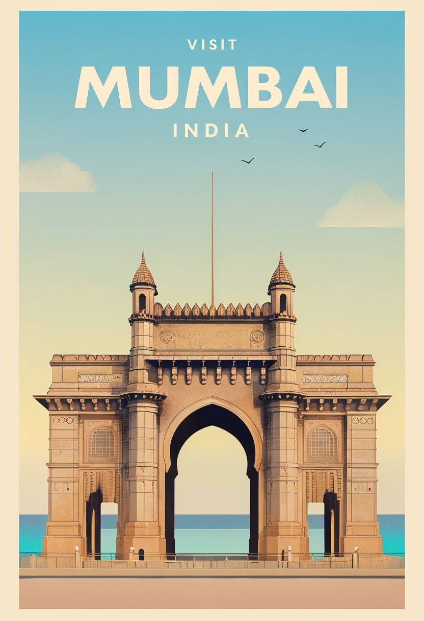 Minimalist Gateway of India Travel Poster for Mumbai Adventure