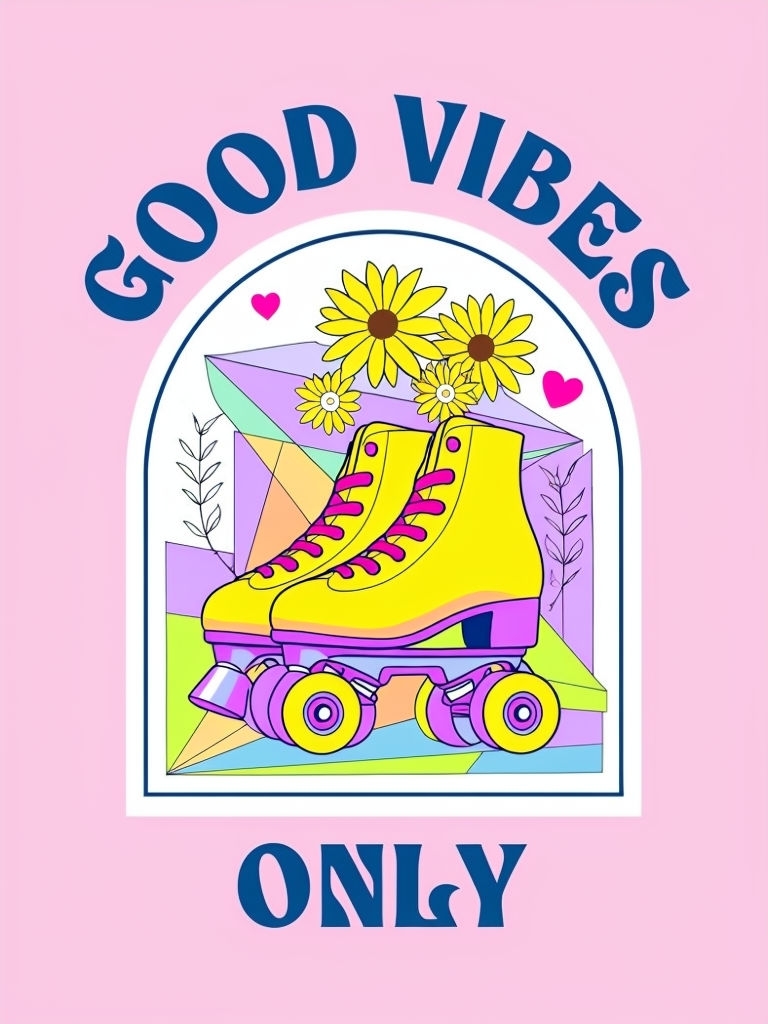 Retro Good Vibes Roller Skates and Sunflowers T-Shirt