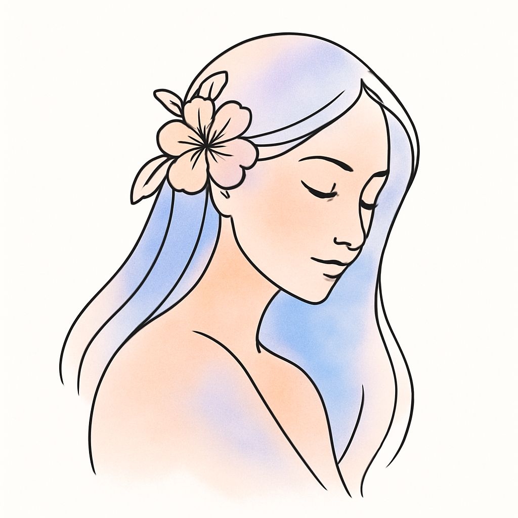 Serene Minimalist Woman Profile Illustration with Flower Sticker