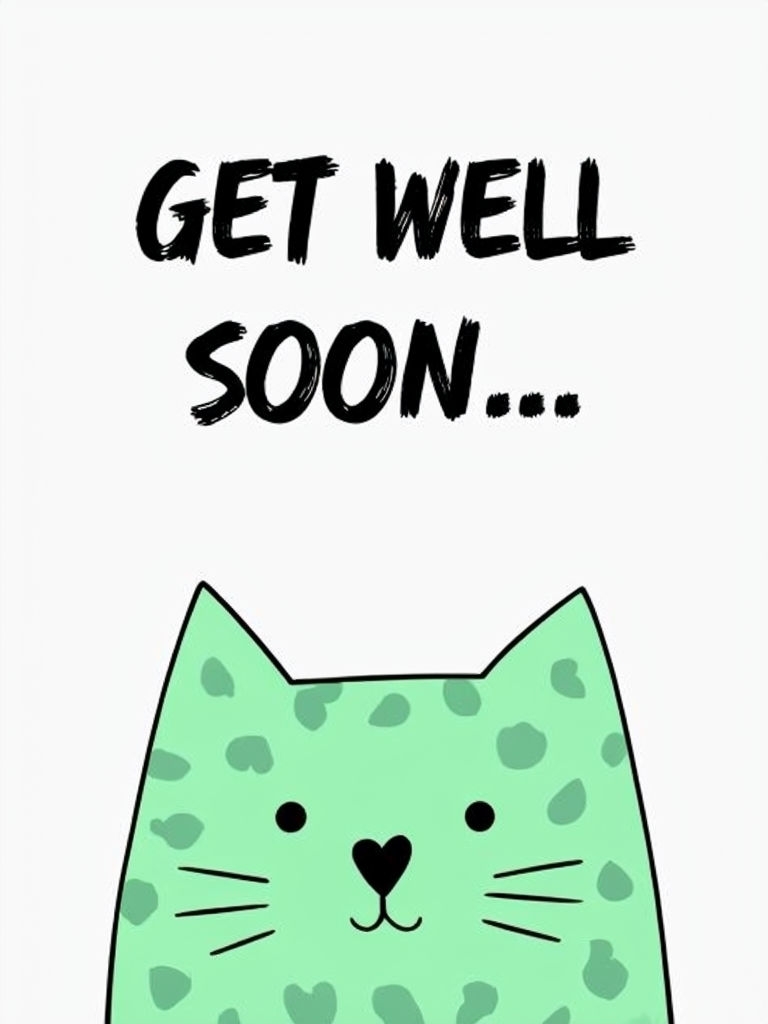 Charming Mint Green Cat Get Well Soon Greeting Card Design  

